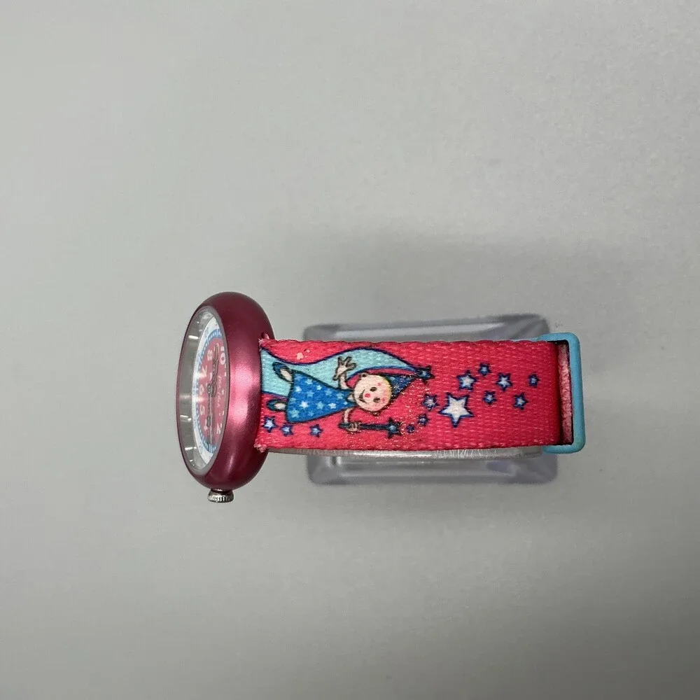 Flik Flak Girls Watch 29mm Pink Blue Dial Fairy Fabric Strap Swiss New Battery